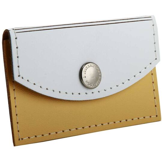 JAM Paper White & Yellow Leather Business Card Holder Case with Snap Closure
